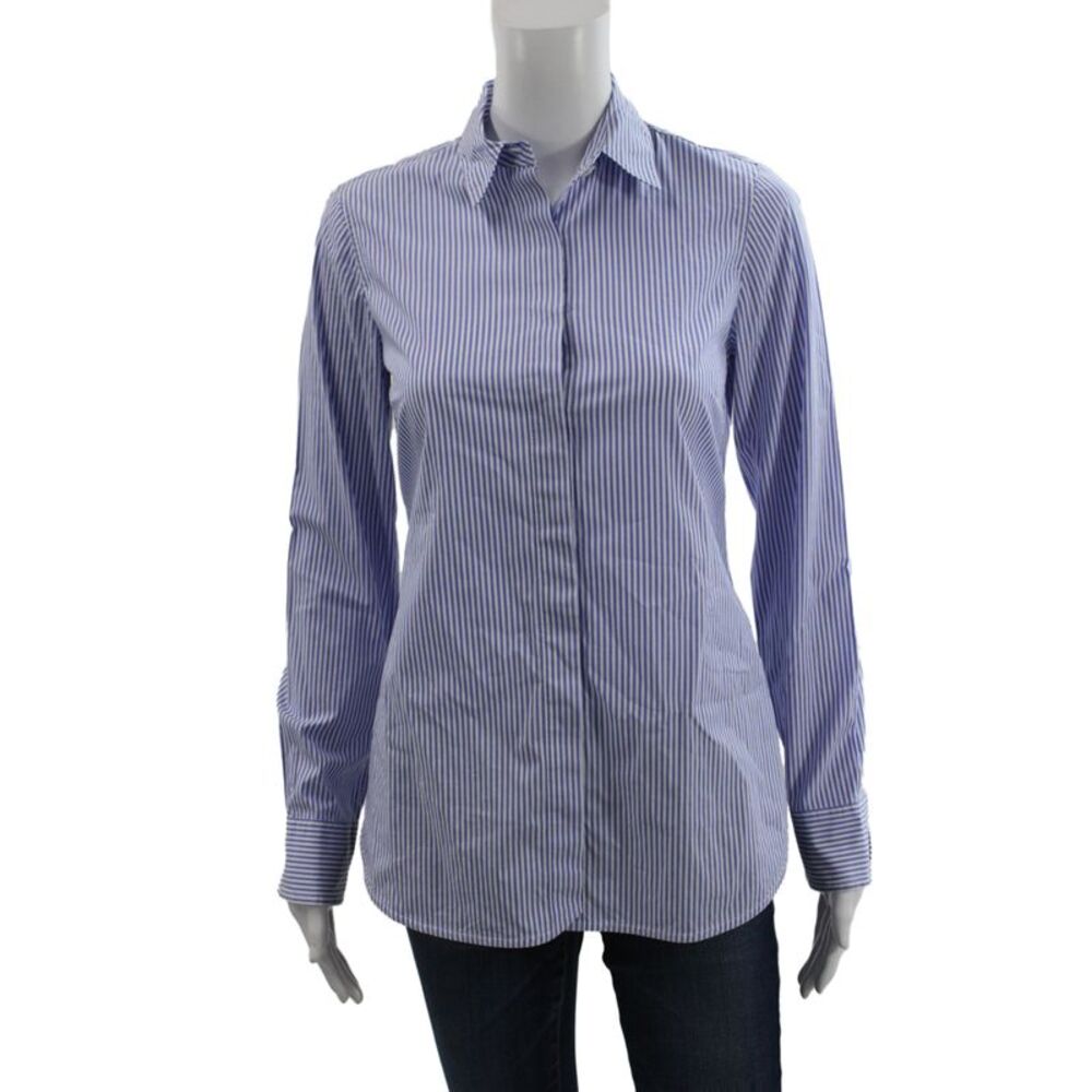 J Crew Womens Striped Collared Button Up Cotton Long Sleeve Top Size 0